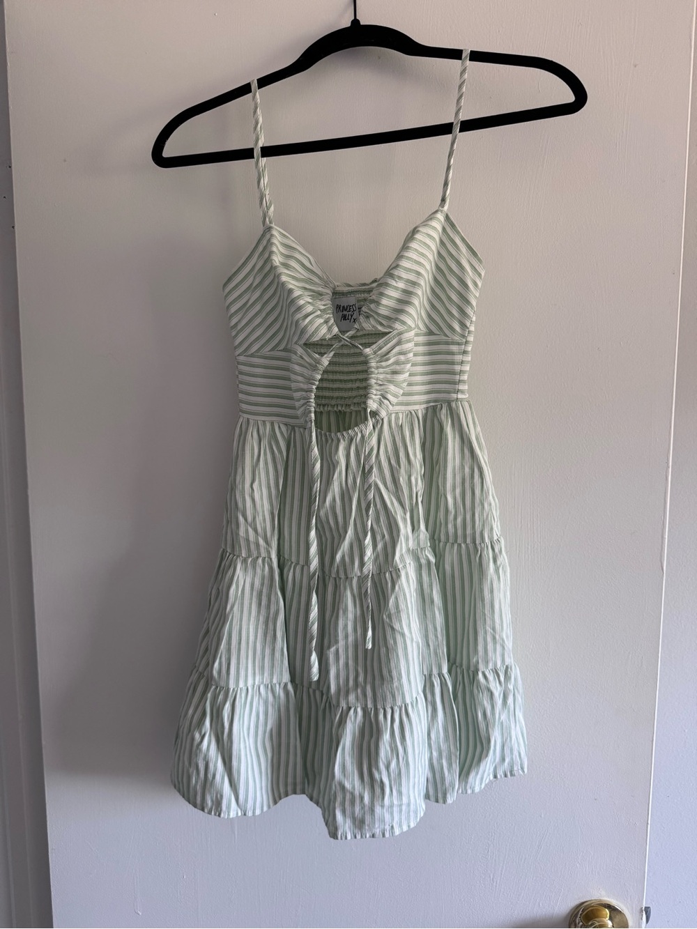 Light Green Striped Spaghetti Strap Dress